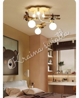 Lampa sufitowa drewniana Samoloty Kraina światła