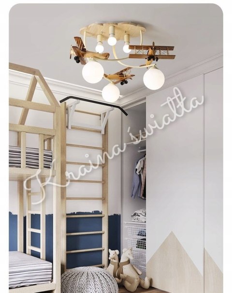 Lampa sufitowa drewniana Samoloty Kraina światła