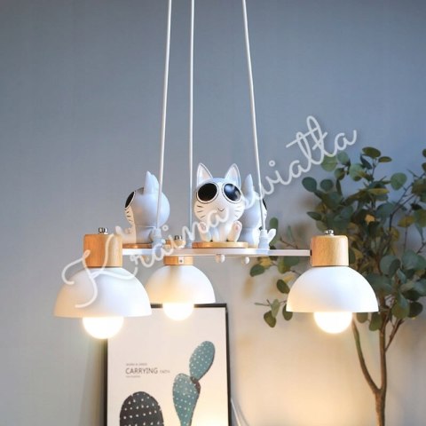 UROCZA LAMPA SUFITOWA KOTKI KOT KOTEK DREWNO POKÓJ DZIECKA