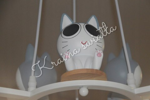 UROCZA LAMPA SUFITOWA KOTKI KOT KOTEK DREWNO POKÓJ DZIECKA