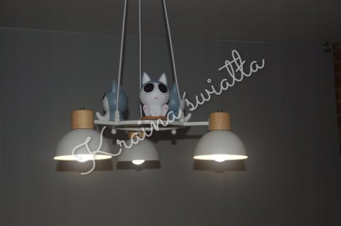 UROCZA LAMPA SUFITOWA KOTKI KOT KOTEK DREWNO POKÓJ DZIECKA